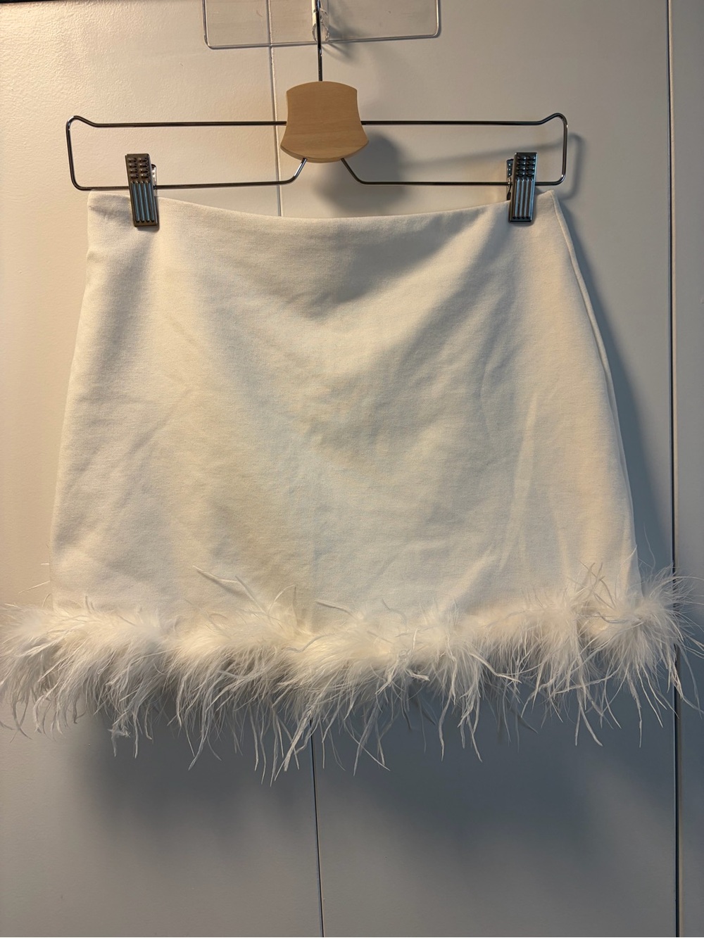Peppermayo White Feather Trim Mini Skirt